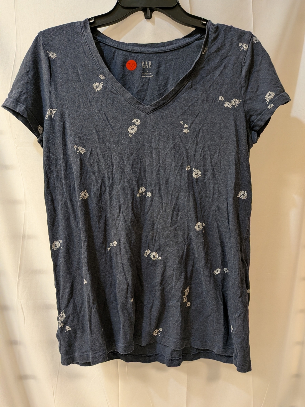 GAP Navy V-Neck Tee with Small White Floral Print